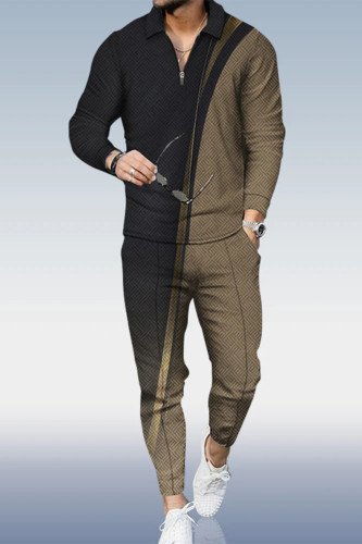 Men's Casual Personality Polo Suit 105(Neckline Is White Zipper)