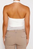 Sexy Solid Hollowed Out Backless Asymmetrical Halter Tops
