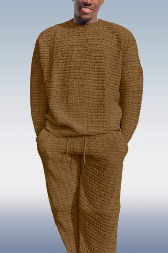 Men's Coffee Casual Knit Two-Piece Set