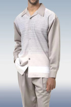 Long Sleeve Trousers Grey Stripes Two Piece Walking Suit