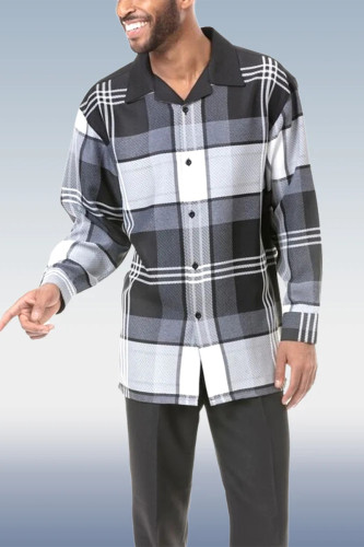 Men's Black and White Plaid Casual Walking Suit