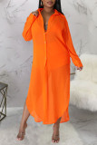 Casual Street Simplicity Solid Buttons See-through Slit Turndown Collar Long Sleeve Two Pieces(Without Bikini)