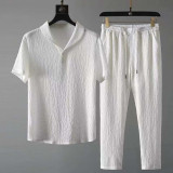 Casual Solid Patchwork Turndown Collar Short Sleeve Two Pieces
