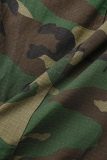 Casual Camouflage Print Tassel Patchwork Slit Regular High Waist Conventional Patchwork Skirt
