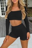 Casual Sportswear Solid Patchwork Square Collar Long Sleeve Two Pieces