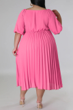 Casual Solid Patchwork Fold V Neck Straight Plus Size Dresses