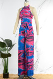 Sexy Print Patchwork O Neck Straight Jumpsuits