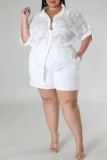Casual Solid Patchwork Shirt Collar Plus Size Two Pieces