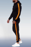 Men's Black Orange Striped Casual Sports Two Piece Set