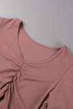 Elegant Solid Patchwork Fold V Neck Short Sleeve Two Pieces