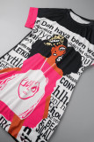Casual Street Print Patchwork O Neck T-shirt Dress Dresses