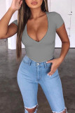 Casual Solid Patchwork V Neck T-Shirts