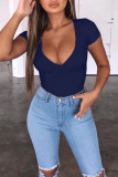 Casual Solid Patchwork V Neck T-Shirts