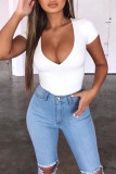 Casual Solid Patchwork V Neck T-Shirts