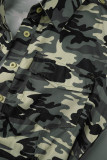 Casual Street Camouflage Print Bandage Patchwork Buckle Turndown Collar Regular Rompers