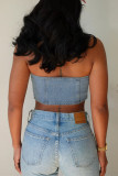 Sexy Casual Sweet Solid Patchwork Backless Asymmetrical Strapless High Waist Tops