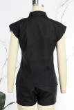 Casual Solid Patchwork Buckle Turndown Collar Sleeveless Two Pieces