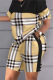 Casual Plaid Print Patchwork O Neck Short Sleeve Two Pieces