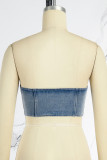 Sexy Casual Sweet Solid Patchwork Backless Asymmetrical Strapless High Waist Tops