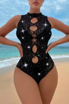Solid Hot Drilling Hollowed Out See-through Backless Swimwears