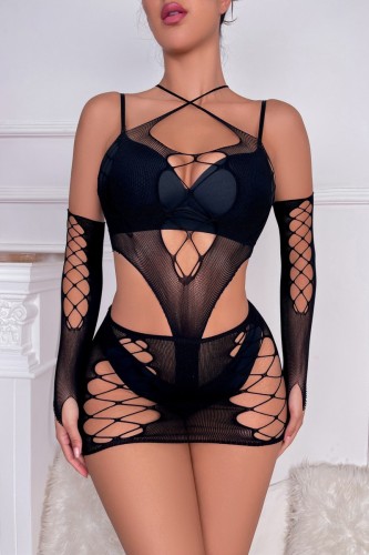 Sexy Solid Hollowed Out See-through Backless Lingerie