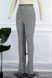 Casual Striped Patchwork Skinny High Waist Conventional Patchwork Trousers