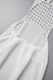 Sexy Solid Bandage See-through Backless Slit V Neck Sleeveless Dress Dresses