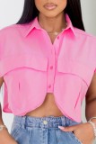 Casual Solid Patchwork Asymmetrical Shirt Collar Tops