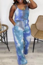 Sexy Casual Print Tie Dye Backless Spaghetti Strap Regular Jumpsuits