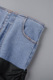 Casual Patchwork Solid Contrast High Waist Skinny Denim Skirts