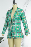 Casual Work Elegant Print Buttons Turn-back Collar Outerwear(With Belt)