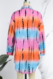Casual Print Patchwork Buckle Turndown Collar Long Sleeve Two Pieces