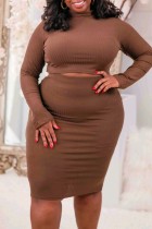 Casual Solid Basic Turtleneck Plus Size Two Pieces