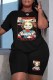 Street Figure Print Letter O Neck Plus Size Two Pieces