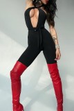Sexy Solid Bandage Hollowed Out Backless Halter Skinny Jumpsuits