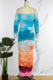 Casual Patchwork Tie-dye Off the Shoulder Pencil Skirt Dresses