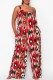Casual Print Backless Oblique Collar Regular Jumpsuits