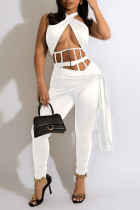 Sexy Solid Patchwork See-through Zipper Halter Sleeveless Two Pieces