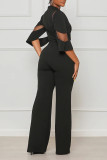 Sexy Solid Patchwork See-through O Neck Jumpsuits