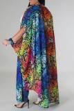Casual Print Cardigan Plus Size Two Pieces