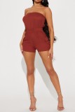Sexy Casual Solid Backless Strapless Skinny Romper