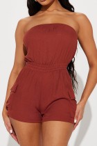 Sexy Casual Solid Backless Strapless Skinny Romper