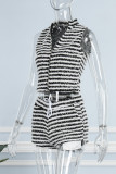 Sexy Casual Striped Patchwork Zipper Collar Sleeveless Two Pieces
