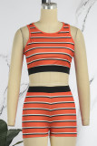 Casual Striped Print Basic O Neck Sleeveless Two Pieces