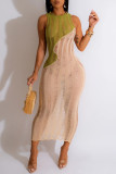 Elegant Color Lump See-through Contrast Swimwears Cover Up