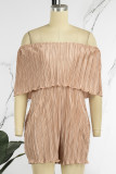 Casual Solid Flounce Fold Off the Shoulder Loose Rompers
