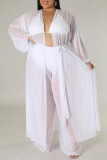 Sweet Solid See-through Mesh Cardigan Collar Plus Size Two Pieces(Without Bikinis )