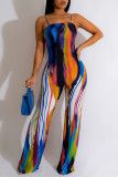 Casual Print Patchwork Contrast Spaghetti Strap Regular Jumpsuits