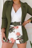 Casual Print With Belt Turn-back Collar Long Sleeve Two Pieces