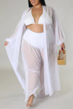 Sweet Solid See-through Mesh Cardigan Collar Plus Size Two Pieces(Without Bikinis )